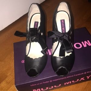 Scalloped open toe heels